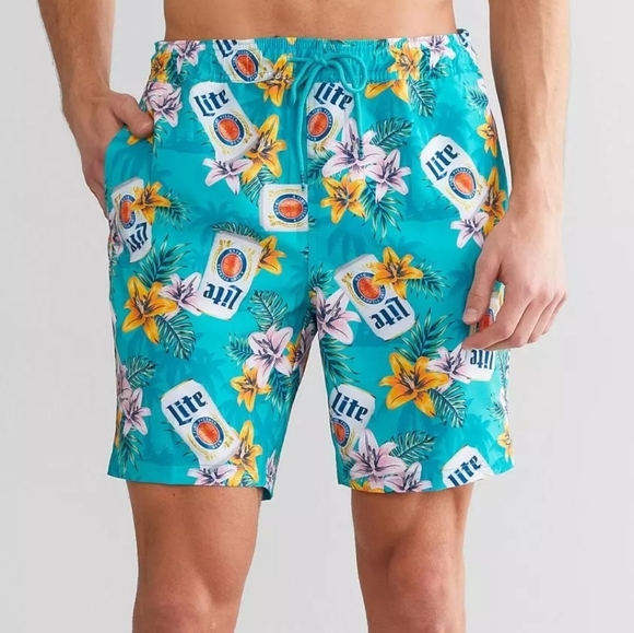 Miller Lite Palms & Lillies Valor Swim Trunks Medium - Excellent Condition - Picture 1 of 10